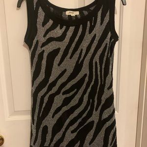 Antsy long black sweater blouse top black silver animal print made in USA medium